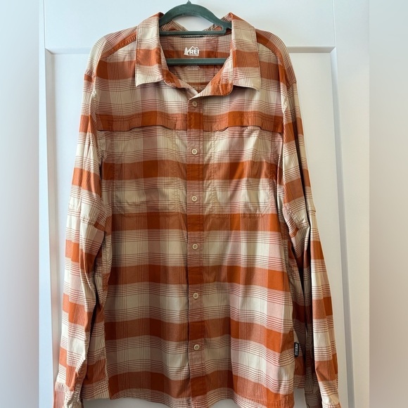 REI co-op shirt Outdoor Camp XL Orange Plaid Men’s Button Down Casual - Picture 1 of 12